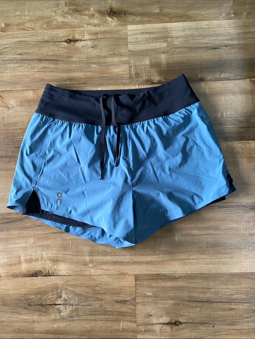 On Running Blue Women's Athletic Shorts with Black Waistband